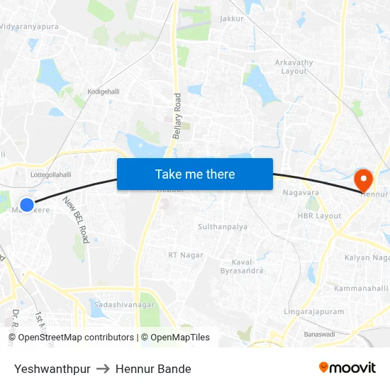 Yeshwanthpur to Hennur Bande map