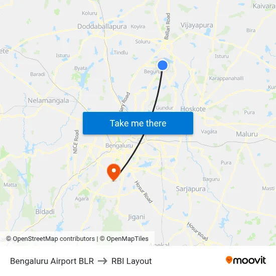 Bengaluru Airport BLR to RBI Layout map