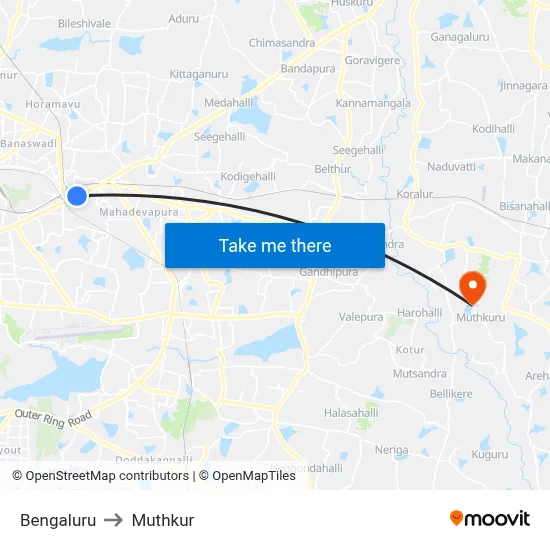 Bengaluru to Muthkur map