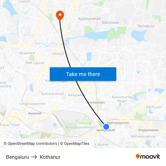 Bengaluru to Kothanur map