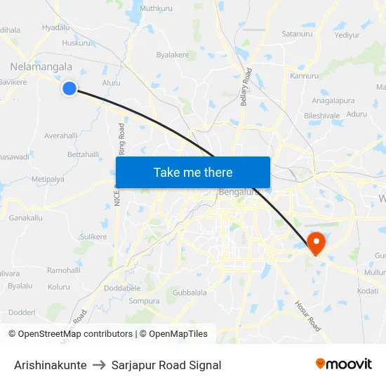 Arishinakunte to Sarjapur Road Signal map