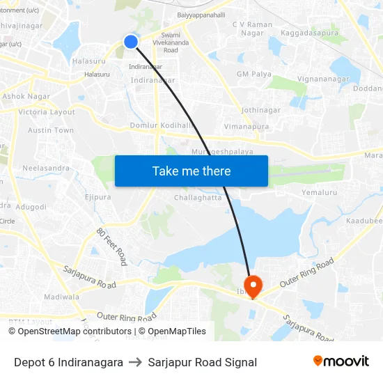 Depot 6 Indiranagara to Sarjapur Road Signal map