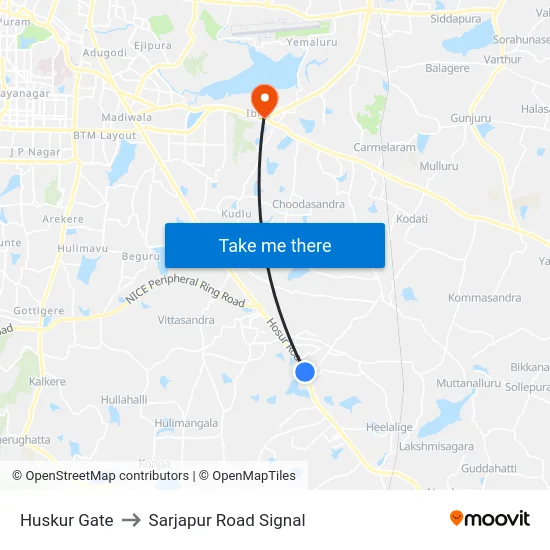 Huskur Gate to Sarjapur Road Signal map