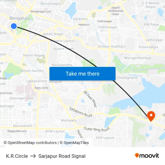 K.R.Circle to Sarjapur Road Signal map