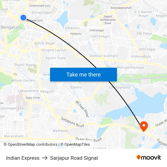 Indian Express to Sarjapur Road Signal map