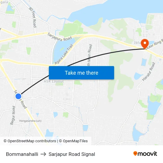 Bommanahalli to Sarjapur Road Signal map