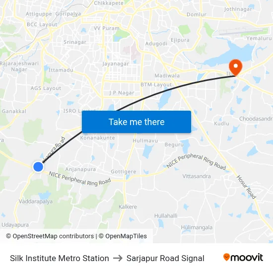 Silk Institute Metro Station to Sarjapur Road Signal map