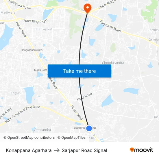 Konappana Agarhara to Sarjapur Road Signal map