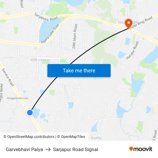 Garvebhavi Palya to Sarjapur Road Signal map