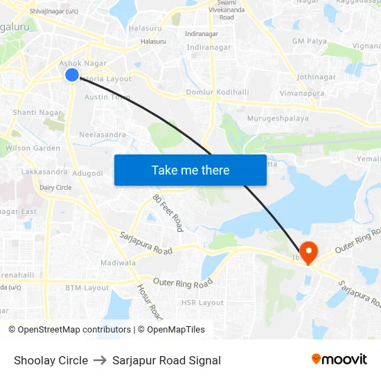 Shoolay Circle to Sarjapur Road Signal map