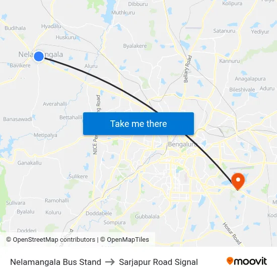 Nelamangala Bus Stand to Sarjapur Road Signal map