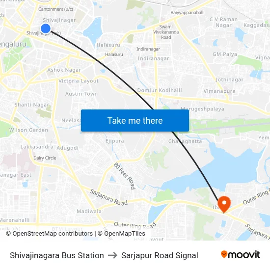 Shivajinagara Bus Station to Sarjapur Road Signal map