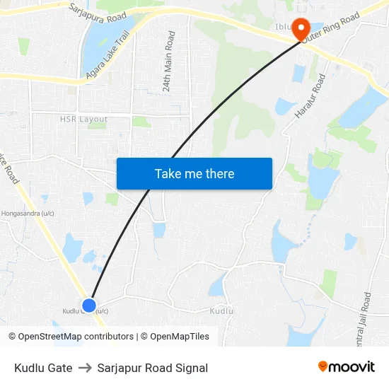 Kudlu Gate to Sarjapur Road Signal map
