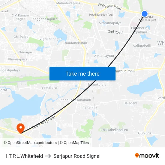 I.T.P.L.Whitefield to Sarjapur Road Signal map