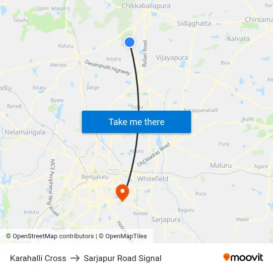 Karahalli Cross to Sarjapur Road Signal map