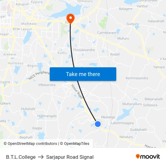 B.T.L.College to Sarjapur Road Signal map