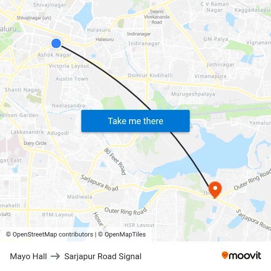 Mayo Hall to Sarjapur Road Signal map
