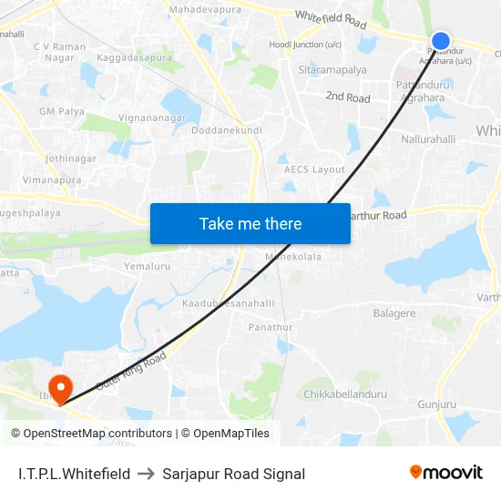 I.T.P.L.Whitefield to Sarjapur Road Signal map