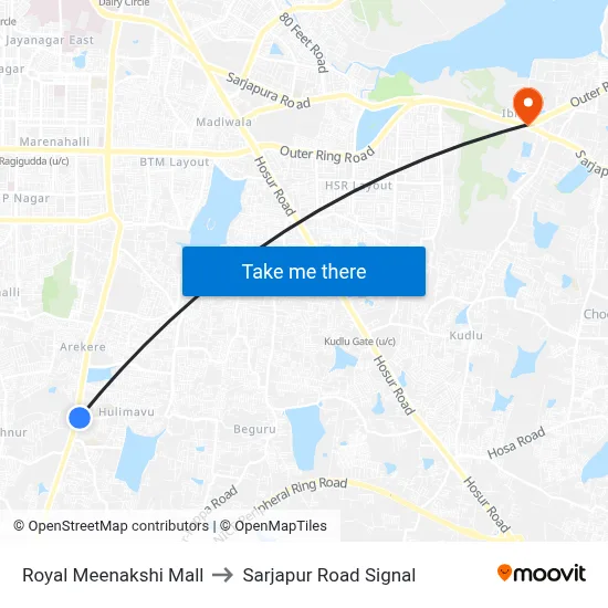 Royal Meenakshi Mall to Sarjapur Road Signal map