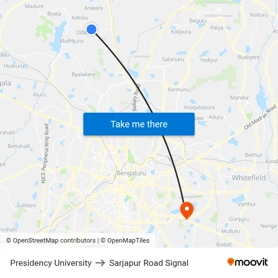 Presidency University to Sarjapur Road Signal map