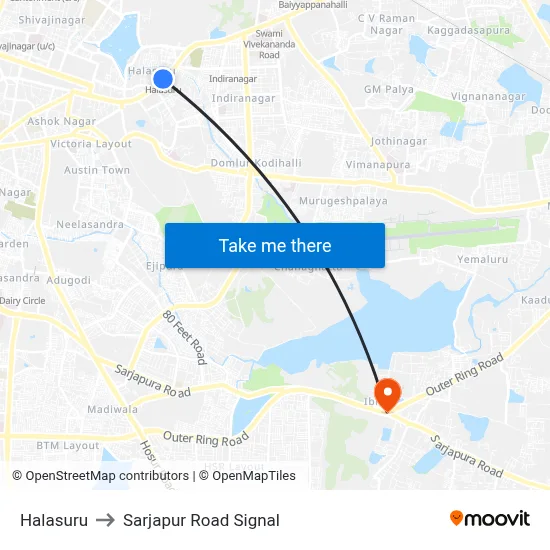 Halasuru to Sarjapur Road Signal map