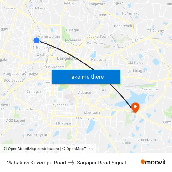Mahakavi Kuvempu Road to Sarjapur Road Signal map