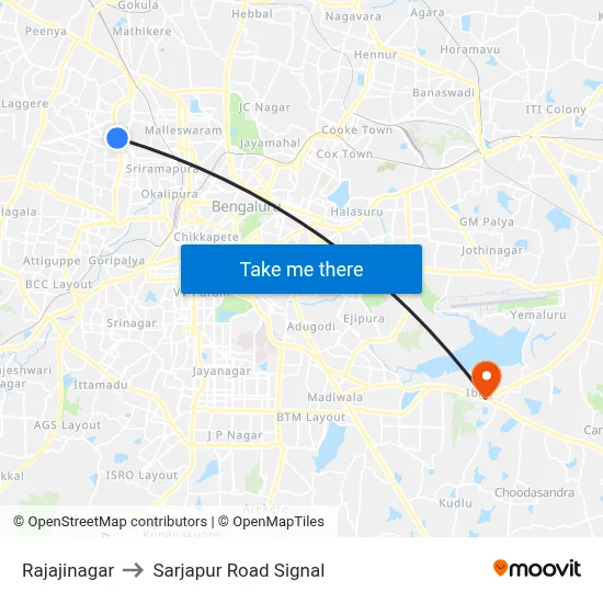 Rajajinagar to Sarjapur Road Signal map