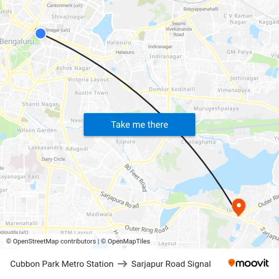 Cubbon Park Metro Station to Sarjapur Road Signal map