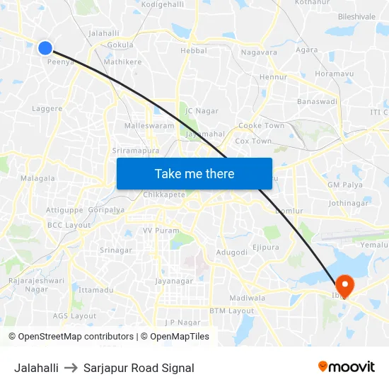 Jalahalli to Sarjapur Road Signal map