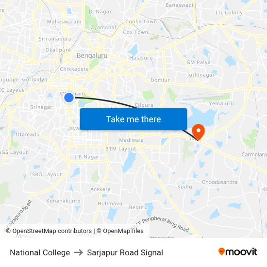 National College to Sarjapur Road Signal map