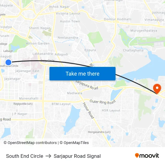 South End Circle to Sarjapur Road Signal map