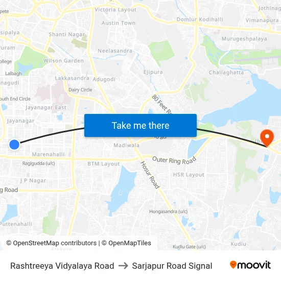 Rashtreeya Vidyalaya Road to Sarjapur Road Signal map