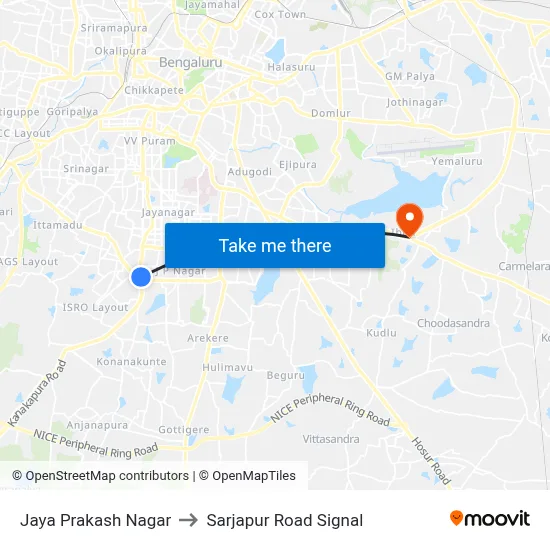 Jaya Prakash Nagar to Sarjapur Road Signal map