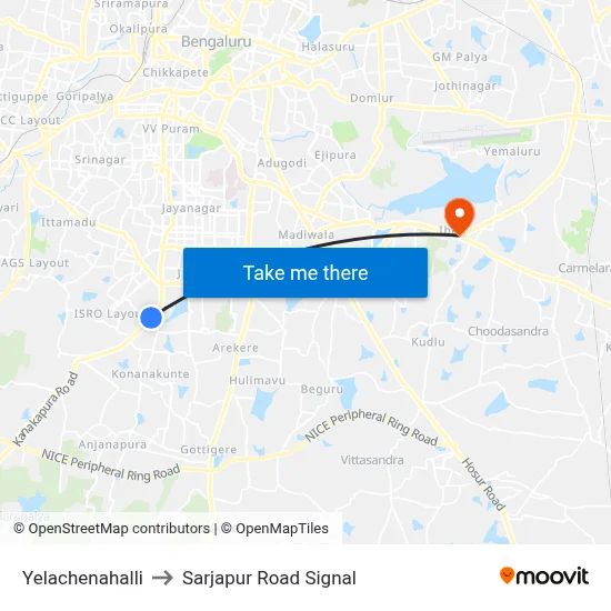 Yelachenahalli to Sarjapur Road Signal map
