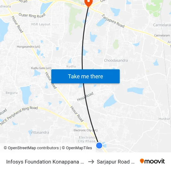 Infosys Foundation Konappana Agrahara to Sarjapur Road Signal map