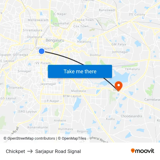 Chickpet to Sarjapur Road Signal map
