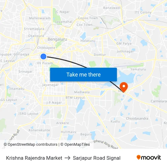 Krishna Rajendra Market to Sarjapur Road Signal map