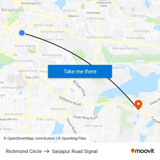 Richmond Circle to Sarjapur Road Signal map