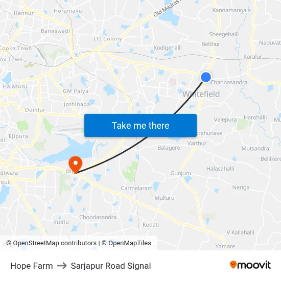 Hope Farm to Sarjapur Road Signal map