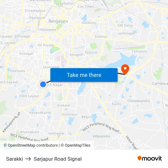 Sarakki to Sarjapur Road Signal map