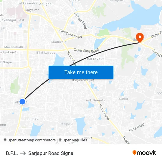 B.P.L. to Sarjapur Road Signal map