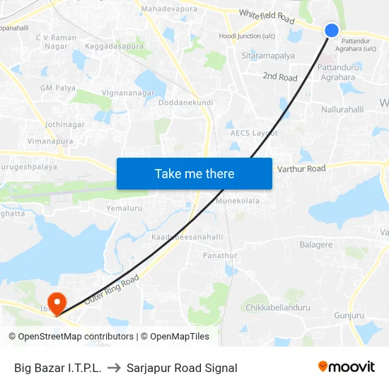 Big Bazar I.T.P.L. to Sarjapur Road Signal map