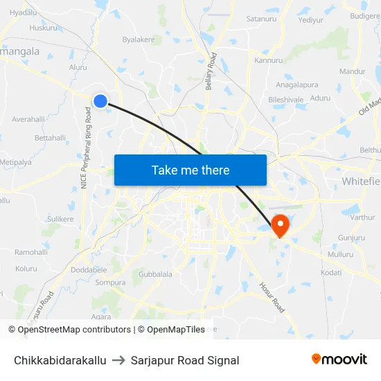 Chikkabidarakallu to Sarjapur Road Signal map