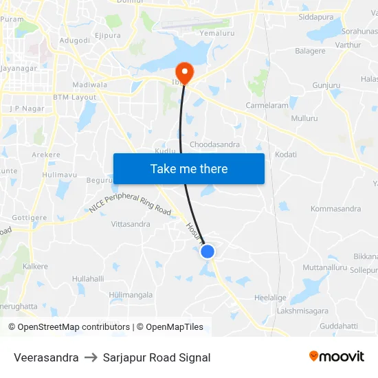 Veerasandra to Sarjapur Road Signal map
