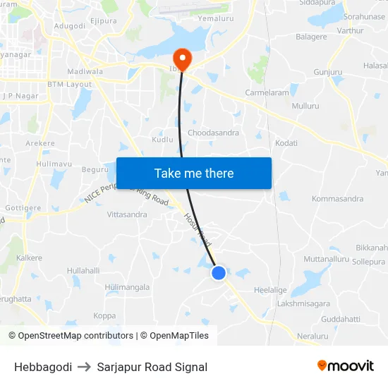 Hebbagodi to Sarjapur Road Signal map