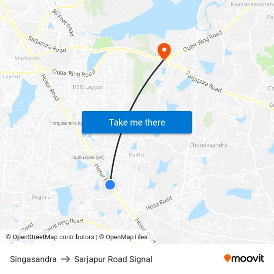 Singasandra to Sarjapur Road Signal map