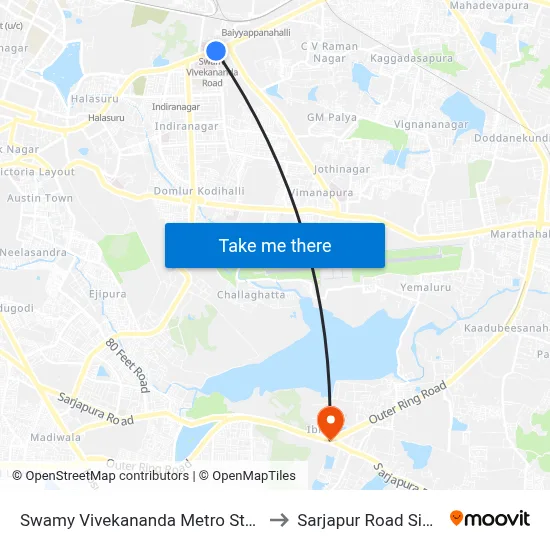 Swamy Vivekananda Metro Station to Sarjapur Road Signal map