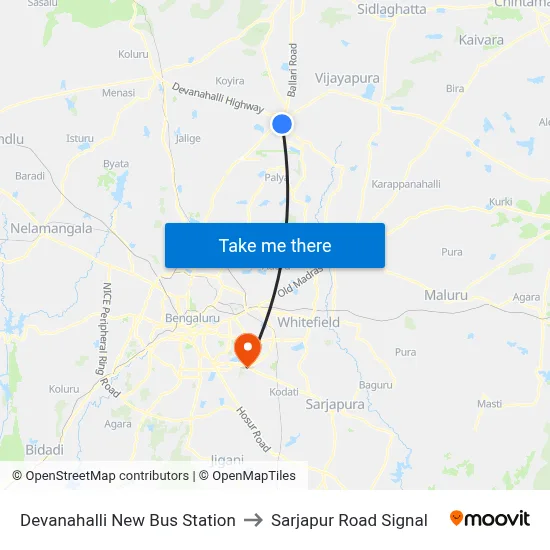 Devanahalli New Bus Station to Sarjapur Road Signal map