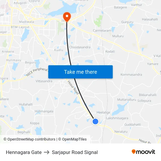 Hennagara Gate to Sarjapur Road Signal map