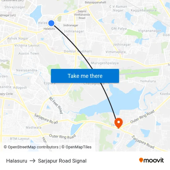 Halasuru to Sarjapur Road Signal map